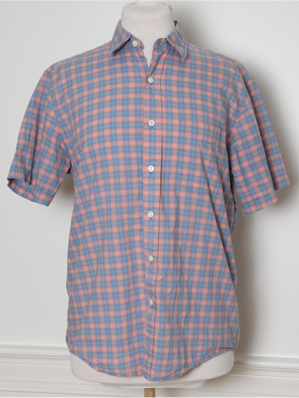 Faherty Blue & Orange Short Sleeve Cotton Button Down Shirt Size Small